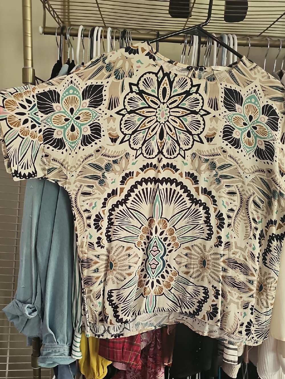 H&M Cream Multi Floral-Print Short Sleeve Top